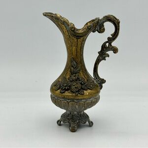 Vintage Small Golden Spelter Brass Ornate Vase 4.5”